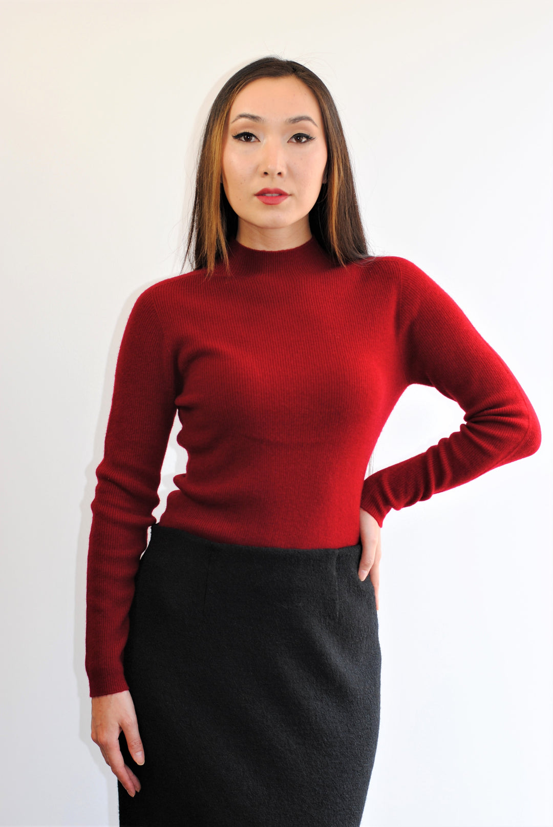 VIKA Lux Merino Wool Turtleneck Pullover Sweater in Dark Red by Alesia C. Alesia C.com