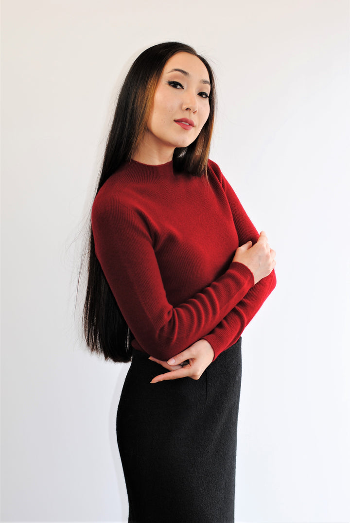 VIKA Lux Merino Wool Turtleneck Pullover Sweater in Dark Red by Alesia C. Alesia C.com