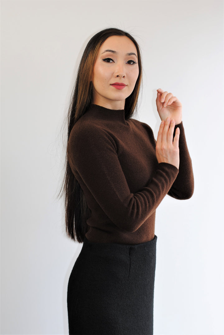 VIKA Lux Merino Wool Turtleneck Pullover Sweater in Brown by Alesia C. Alesia C.com