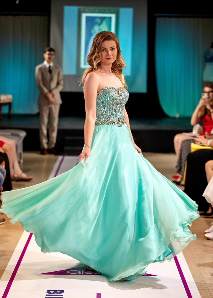 Sea Green Mint A Line Chiffon Long Gown With Beaded Strapless Sweetheart Bodice Prom dress