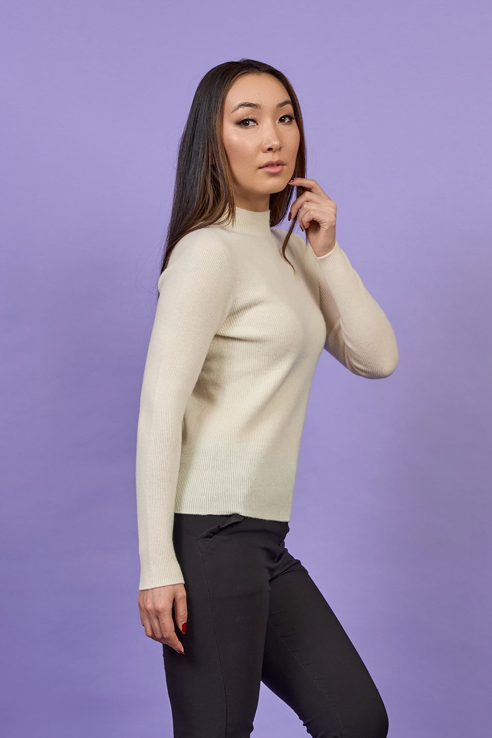 VIKA Lux Merino Wool Turtleneck Pullover Sweater in White by Alesia C. Alesia C.com