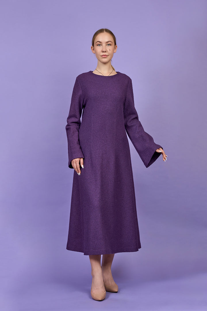 JACKIE Stretch Boiled Tweed Virgin Wool Midi Cocktail Dress