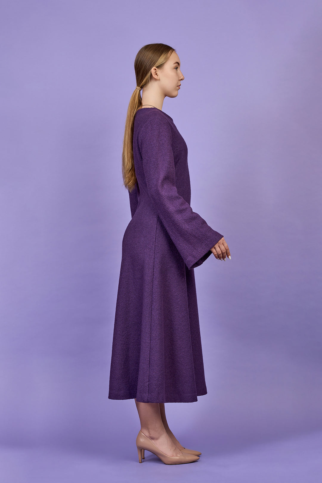 JACKIE Stretch Boiled Tweed Virgin Wool Midi Cocktail Dress