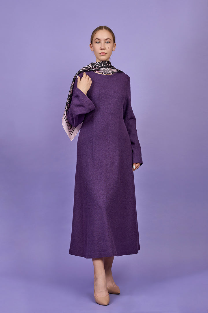 JACKIE Stretch Boiled Tweed Virgin Wool Midi Cocktail Dress