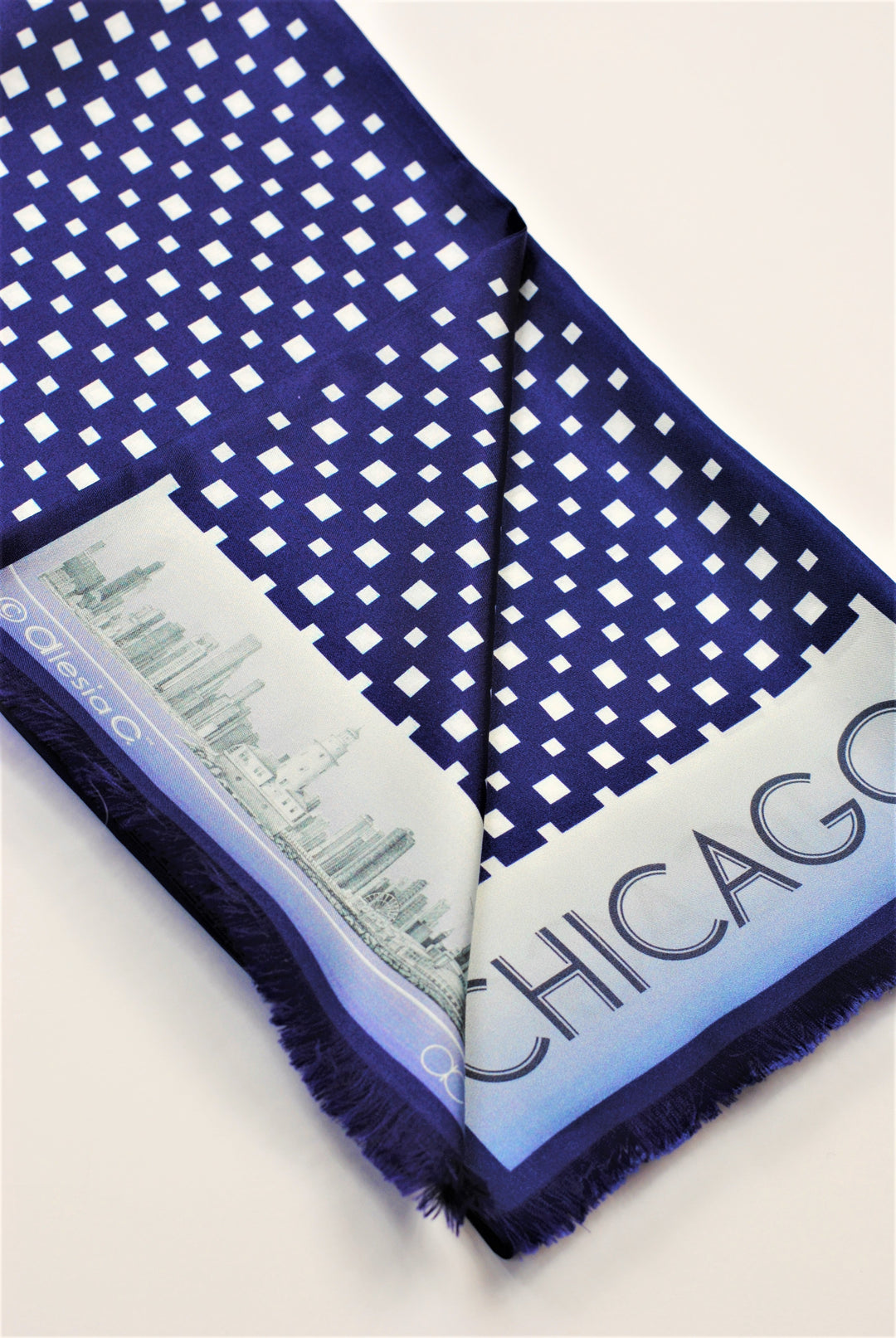 Chicago Skyline Silk Twill Scarf - Blue White –