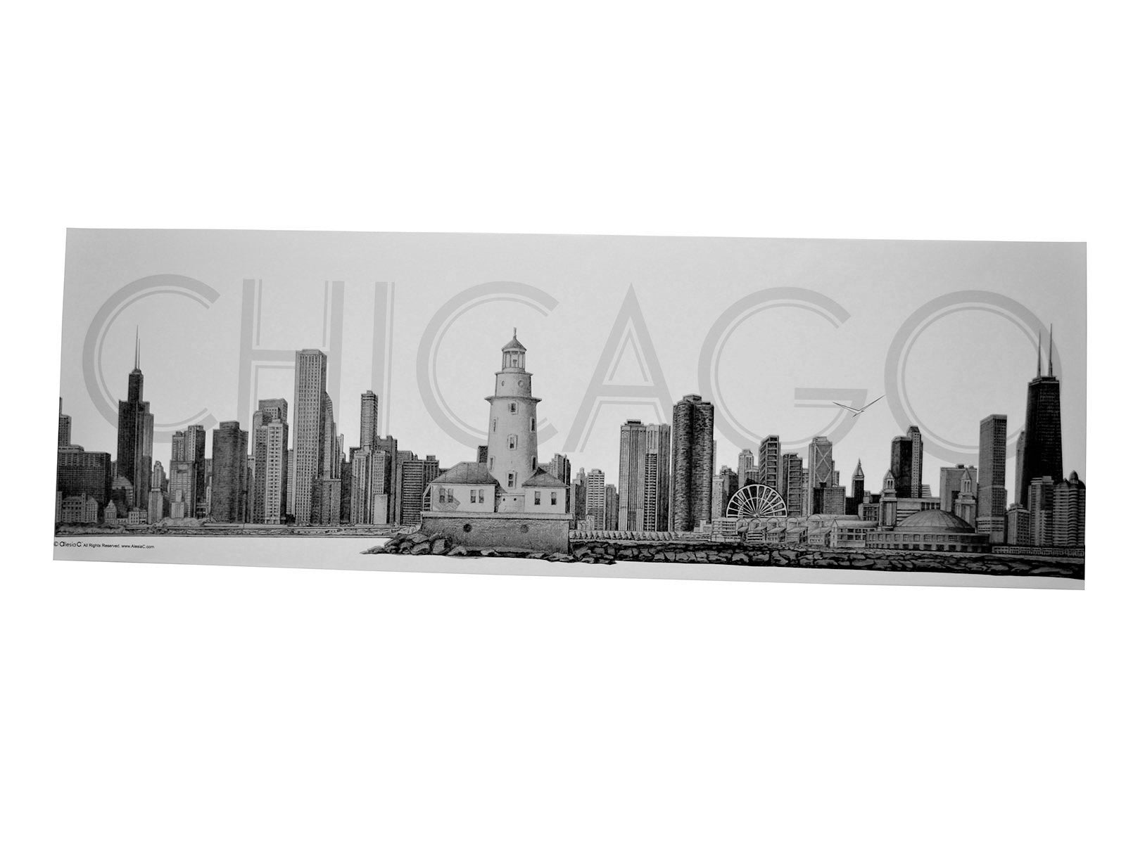 CHICAGO Skyline Canvas Fine Art Pencil Illustration With Frame